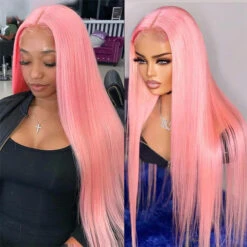 13x4 HD Lace Frontal Human Hair Wigs Straight Pink Color Wig For Women Pre Plucked Bleached Knots