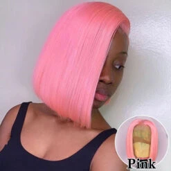 Colorful Straight Bob Wig Human Hair 13x4 Pre Plucked Glueless Bob Lace Front Human Hair Wig -Ethereal Hair Shop pinkbobwig