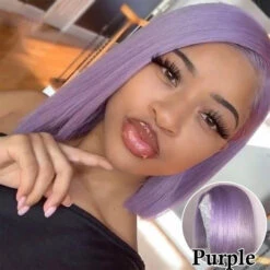 Colorful Straight Bob Wig Human Hair 13x4 Pre Plucked Glueless Bob Lace Front Human Hair Wig -Ethereal Hair Shop purplebobwig