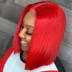 Red Bob Wig Straight 13x4 Lace Front Human Hair Wig Natural Hairline Bob Wigs 220% Density