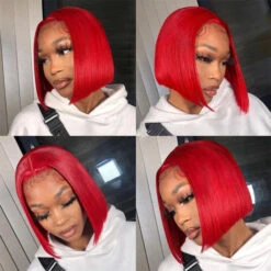 Red Bob Wig Straight 13x4 Lace Front Human Hair Wig Natural Hairline Bob Wigs 220% Density -Ethereal Hair Shop redbob 2