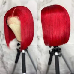 Red Bob Wig Straight 13x4 Lace Front Human Hair Wig Natural Hairline Bob Wigs 220% Density -Ethereal Hair Shop redbob 4