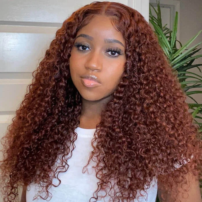 PartingPlus Glueless Curly Wig 8x5 Closure HD Lace 100% Human Hair Wig 33# Reddish Brown Color 4 PartingPlus Glueless Curly Wig 8x5 Closure HD Lace 100% Human Hair Wig 33# Reddish Brown Color - Image 2