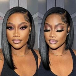 Asymmetrical Blunt Cut Bob Side Part Straight Glueless HD Lace Front Wigs 220% Density -Ethereal Hair Shop short straight side part bob hd lace closure wig