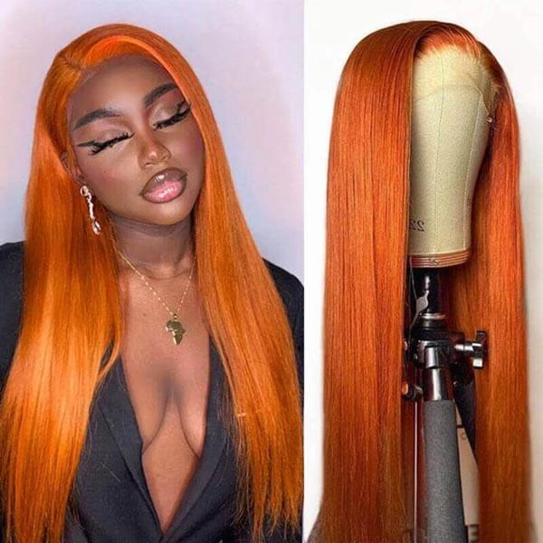 Ginger Orange Straight Wig Glueless HD Lace Front Wigs Human Hair For Women 4 Ginger Orange Straight Wig Glueless HD Lace Front Wigs Human Hair For Women - Image 2