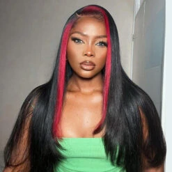 Hot Pink Skunk Stripe Colored Human Hair Wigs Straight 13x4 5*5 HD Lace Frontal Wig Money Piece Hair -Ethereal Hair Shop straight1