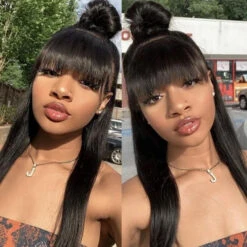 Glueless Human Hair Wigs With Bangs For Black Women Straight 2x4 HD Lace Wigs With Bangs
