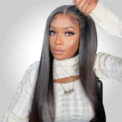 Silky Straight Wig Glueless 4x4 HD Lace Closure Wigs Human Hair -Ethereal Hair Shop straight air wig 1