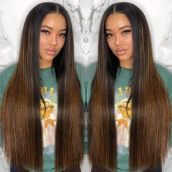 Hot Highlight Balayage Straight V/U Part Wig No Leave Out Glueless Human Hair Wigs Beginner Friendly 13 Hot Highlight Balayage Straight V/U Part Wig No Leave Out Glueless Human Hair Wigs Beginner Friendly -Ethereal Hair Shop straight highlight balayage virgin human hair shadow root wigs 1