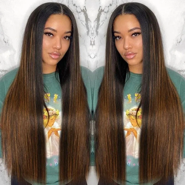 Hot Highlight Balayage Straight V/U Part Wig No Leave Out Glueless Human Hair Wigs Beginner Friendly 6 Hot Highlight Balayage Straight V/U Part Wig No Leave Out Glueless Human Hair Wigs Beginner Friendly - Image 4