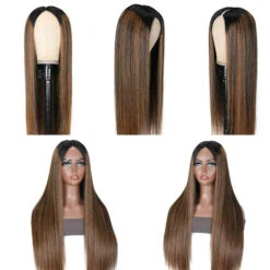 Hot Highlight Balayage Straight V/U Part Wig No Leave Out Glueless Human Hair Wigs Beginner Friendly 15 Hot Highlight Balayage Straight V/U Part Wig No Leave Out Glueless Human Hair Wigs Beginner Friendly -Ethereal Hair Shop straight highlight balayage virgin human hair shadow root wigs 4