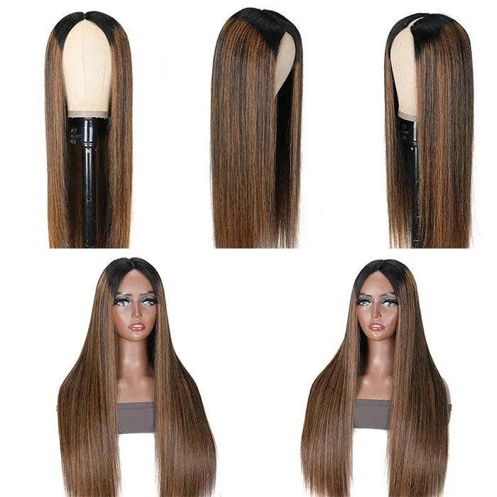 Hot Highlight Balayage Straight V/U Part Wig No Leave Out Glueless Human Hair Wigs Beginner Friendly 8 Hot Highlight Balayage Straight V/U Part Wig No Leave Out Glueless Human Hair Wigs Beginner Friendly - Image 6