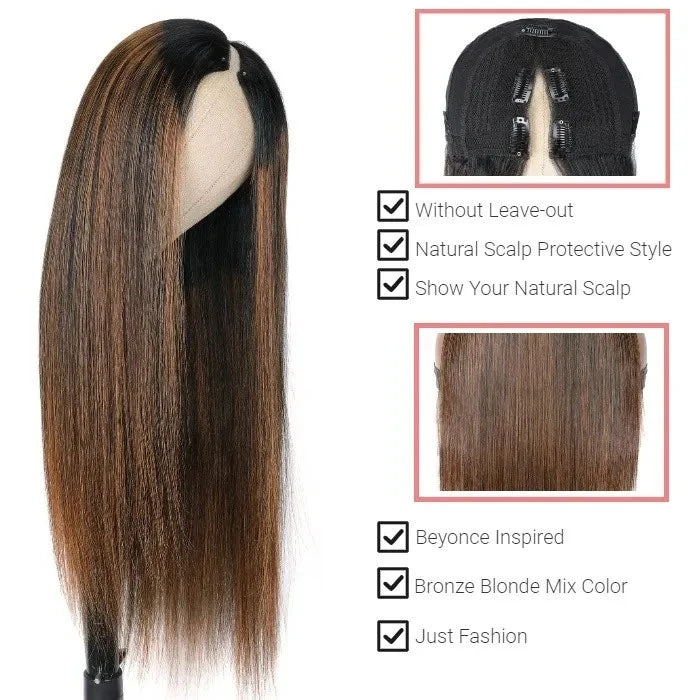 Hot Highlight Balayage Straight V/U Part Wig No Leave Out Glueless Human Hair Wigs Beginner Friendly 7 Hot Highlight Balayage Straight V/U Part Wig No Leave Out Glueless Human Hair Wigs Beginner Friendly - Image 5
