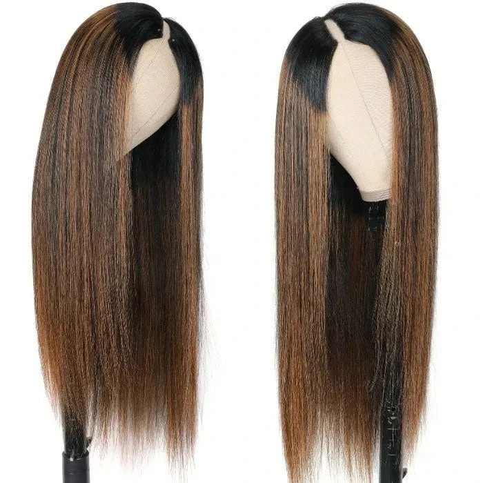 Hot Highlight Balayage Straight V/U Part Wig No Leave Out Glueless Human Hair Wigs Beginner Friendly 5 Hot Highlight Balayage Straight V/U Part Wig No Leave Out Glueless Human Hair Wigs Beginner Friendly - Image 3