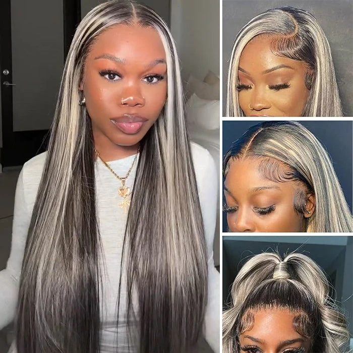 Blonde Highlights HD Lace Frontal Wigs 13x4/13x6 Glueless Straight Wigs Black Wig With #613 Blonde Highlight 11 Blonde Highlights HD Lace Frontal Wigs 13x4/13x6 Glueless Straight Wigs Black Wig With #613 Blonde Highlight - Image 9