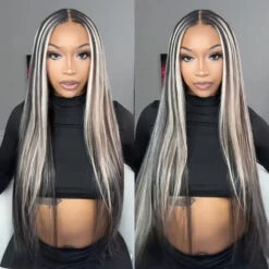 Blonde Highlights HD Lace Frontal Wigs 13x4/13x6 Glueless Straight Wigs Black Wig With #613 Blonde Highlight 14 Blonde Highlights HD Lace Frontal Wigs 13x4/13x6 Glueless Straight Wigs Black Wig With #613 Blonde Highlight -Ethereal Hair Shop straight highlight lace wigs 6