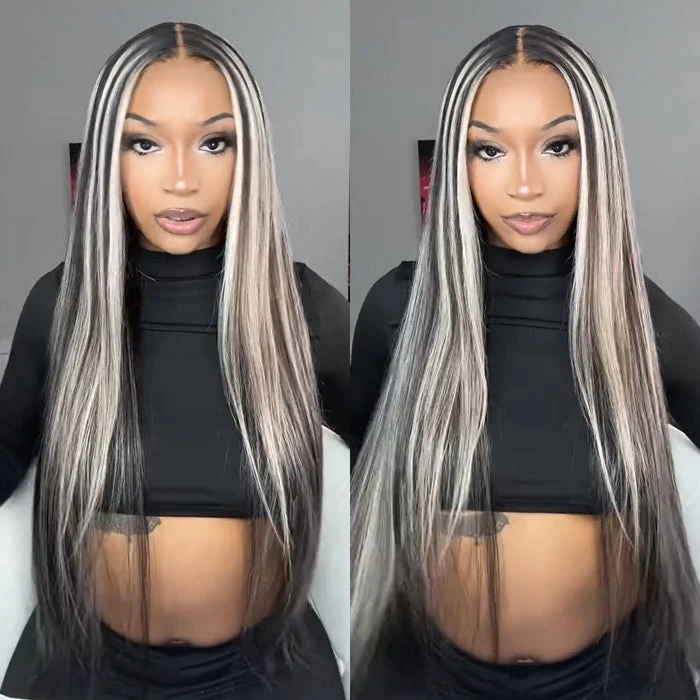 Blonde Highlights HD Lace Frontal Wigs 13x4/13x6 Glueless Straight Wigs Black Wig With #613 Blonde Highlight 5 Blonde Highlights HD Lace Frontal Wigs 13x4/13x6 Glueless Straight Wigs Black Wig With #613 Blonde Highlight - Image 3