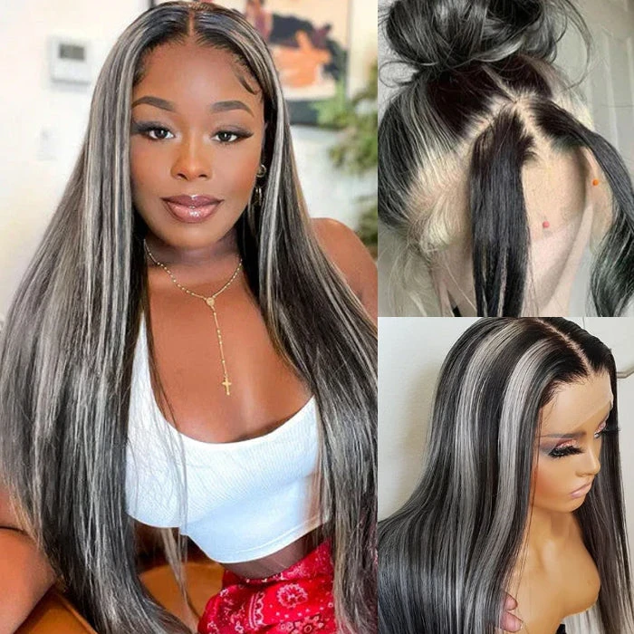 Blonde Highlights HD Lace Frontal Wigs 13x4/13x6 Glueless Straight Wigs Black Wig With #613 Blonde Highlight 7 Blonde Highlights HD Lace Frontal Wigs 13x4/13x6 Glueless Straight Wigs Black Wig With #613 Blonde Highlight - Image 5