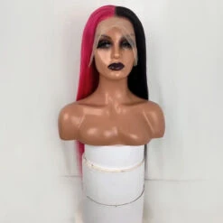 Half Rose Pink Half Black Color Straight 13x4 HD Lace Frontal Wig Human Hair 10 Half Rose Pink Half Black Color Straight 13x4 HD Lace Frontal Wig Human Hair -Ethereal Hair Shop straightwigs