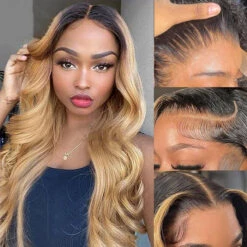 Ombre Colored 13x4 HD Transparent Lace Front Wig Pre Plucked Brazilian Virgin Human Hair Wig For Women 20 Ombre Colored 13x4 HD Transparent Lace Front Wig Pre Plucked Brazilian Virgin Human Hair Wig For Women -Ethereal Hair Shop t1b 27 ombre with blonde highlight 9