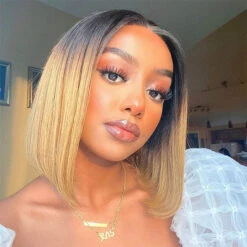 Ombre Honey Blonde Straight Hair Glueless 13x4 Lace Front Bob Wigs -Ethereal Hair Shop t1b 27bob 4