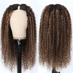 4/27 Blonde Highlights Jerry Curly V/U Part Human Hair Wig Beginner Friendly No Lace 12 4/27 Blonde Highlights Jerry Curly V/U Part Human Hair Wig Beginner Friendly No Lace -Ethereal Hair Shop v part4 27curlyhighlight 3