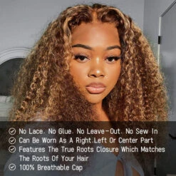 Deep Wave 4/27 Blonde Highlights V/U Part Human Hair Wig Beginner Friendly No Lace Meets Real Scalp -Ethereal Hair Shop v part4 27deepwavehighlight 5