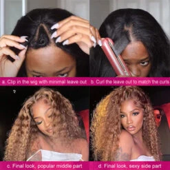 Deep Wave 4/27 Blonde Highlights V/U Part Human Hair Wig Beginner Friendly No Lace Meets Real Scalp -Ethereal Hair Shop v part4 27deepwavehighlight 6