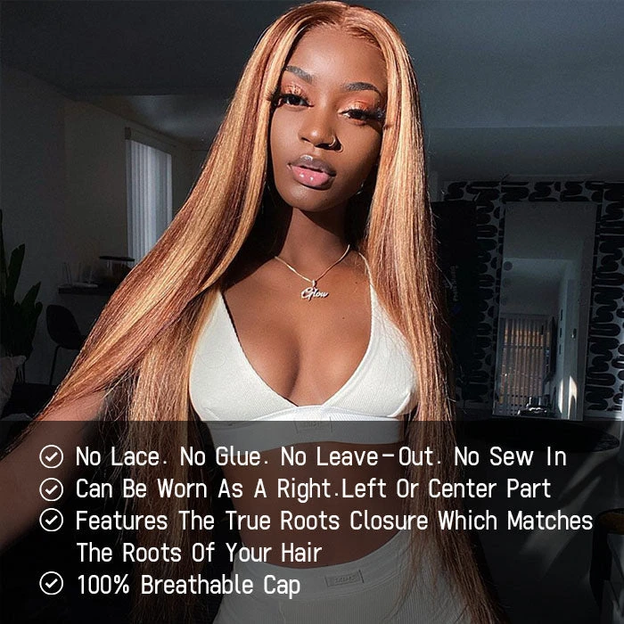 4/27 Blonde Highlight V/U Part Wigs Human Hair Straight V Part Wig Human Hair Minimal Leave Out No Lace 6 4/27 Blonde Highlight V/U Part Wigs Human Hair Straight V Part Wig Human Hair Minimal Leave Out No Lace - Image 4