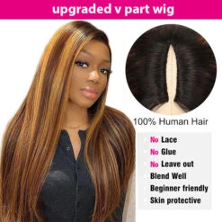 4/27 Blonde Highlight V/U Part Wigs Human Hair Straight V Part Wig Human Hair Minimal Leave Out No Lace 14 4/27 Blonde Highlight V/U Part Wigs Human Hair Straight V Part Wig Human Hair Minimal Leave Out No Lace -Ethereal Hair Shop v part4 27straighthighlight 5
