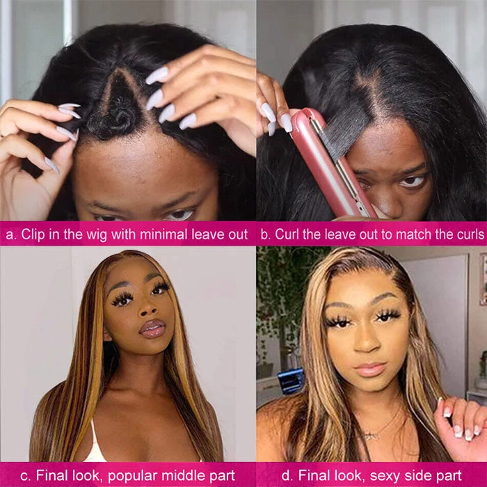 4/27 Blonde Highlight V/U Part Wigs Human Hair Straight V Part Wig Human Hair Minimal Leave Out No Lace 8 4/27 Blonde Highlight V/U Part Wigs Human Hair Straight V Part Wig Human Hair Minimal Leave Out No Lace - Image 6