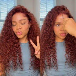 #33 Reddish Brown Water Wave Glueless Wig Big Parting 8*5 HD Lace Closure Wigs Ready To Wear -Ethereal Hair Shop water ffe4d5b3 ef32 4243 ac08 a48349b9b4d7