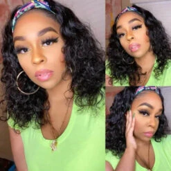 Straight Hair Curly Hair Headband Bob Wig Human Hair Half Wig 220% Density