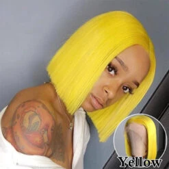 Colorful Straight Bob Wig Human Hair 13x4 Pre Plucked Glueless Bob Lace Front Human Hair Wig -Ethereal Hair Shop yellowbobwig