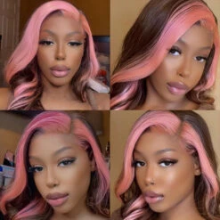 Strawberry Pink & Chocolate Skunk Stripe Color Wig Straight And Body Wave 13*4 Lace Front Wig 17 Strawberry Pink & Chocolate Skunk Stripe Color Wig Straight And Body Wave 13*4 Lace Front Wig -Ethereal Hair Shop zhutu 2 2